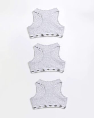 Girls Pack Of 3 Grey RI Racer Crop Tops