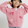 Girls Pink 3D Heart and Bows Cardigan