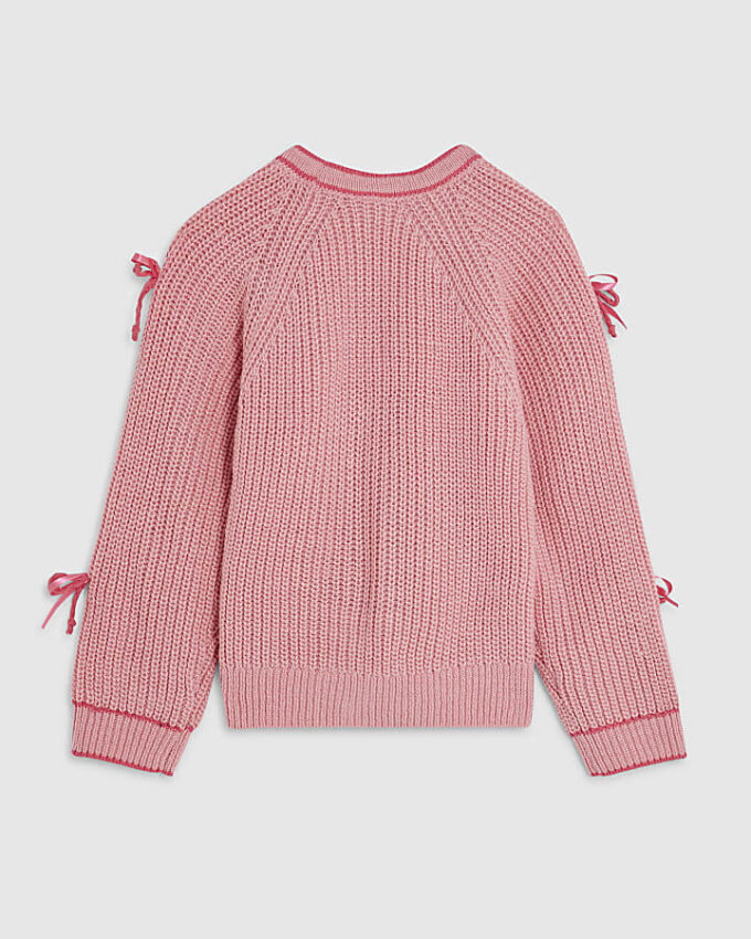 Girls Pink 3D Heart and Bows Cardigan