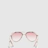 Girls Pink Aviator Sunglasses Pearl Chain