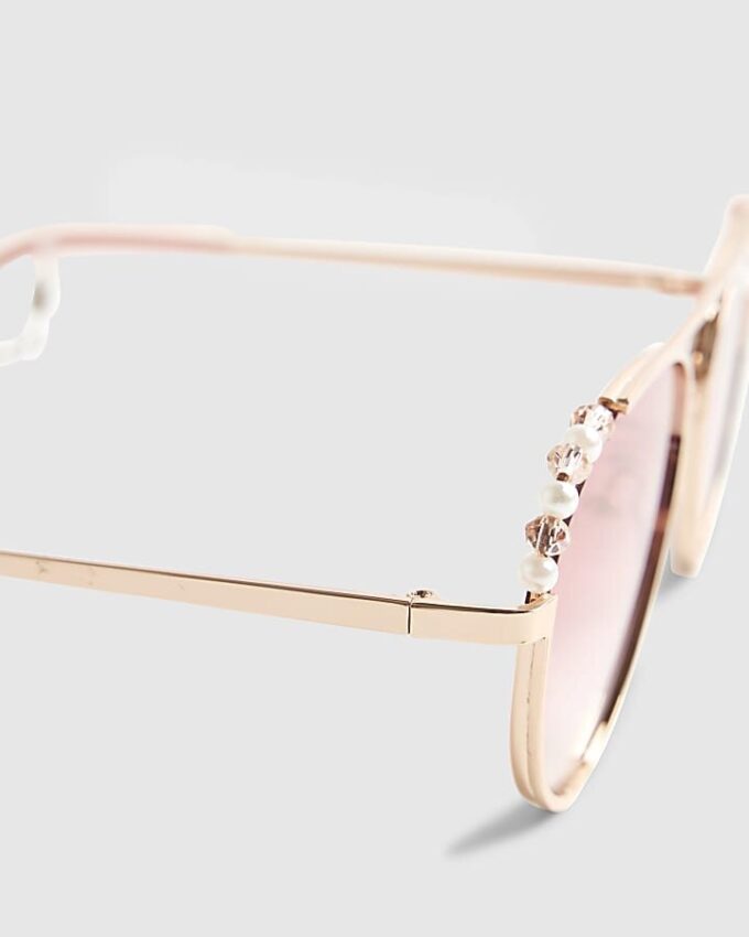 Girls Pink Aviator Sunglasses Pearl Chain