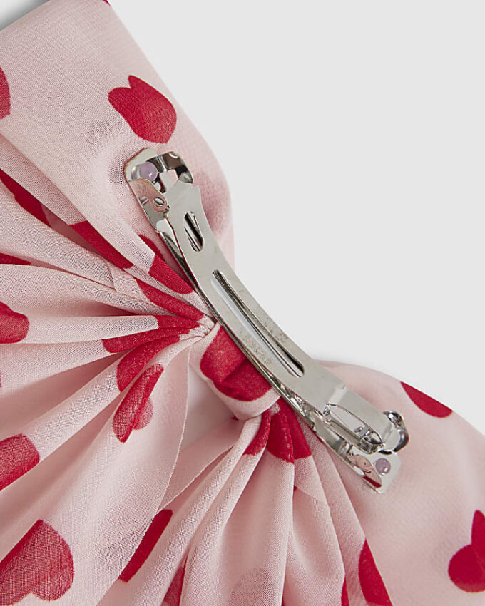 Girls Pink Heart Print Hair Bow
