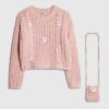 Girls Pink Knitted Flower Jumper With Bag