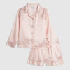 Girls Pink Leopard Satin Pyjamas Set