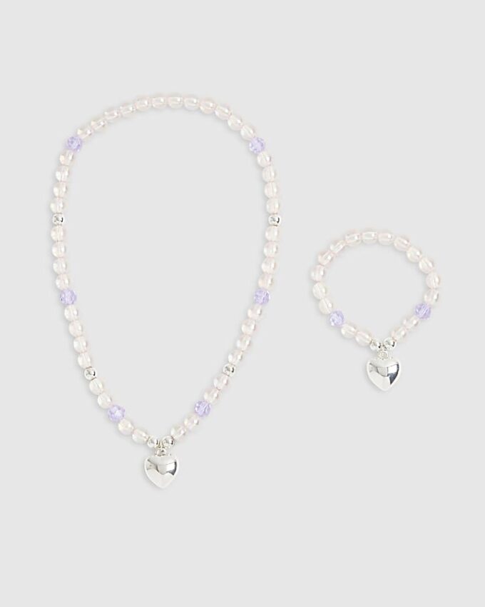 Girls Pink Necklace And Bracelet Set