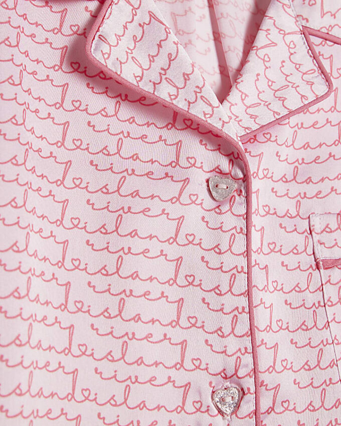 Girls Pink RI Script Monogram Pyjamas Set
