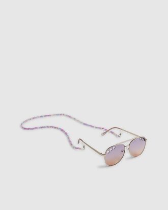 Girls Purple Cut Out Heart Aviator Sunglasses