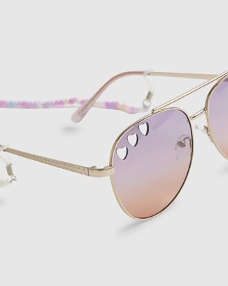 Girls Purple Cut Out Heart Aviator Sunglasses