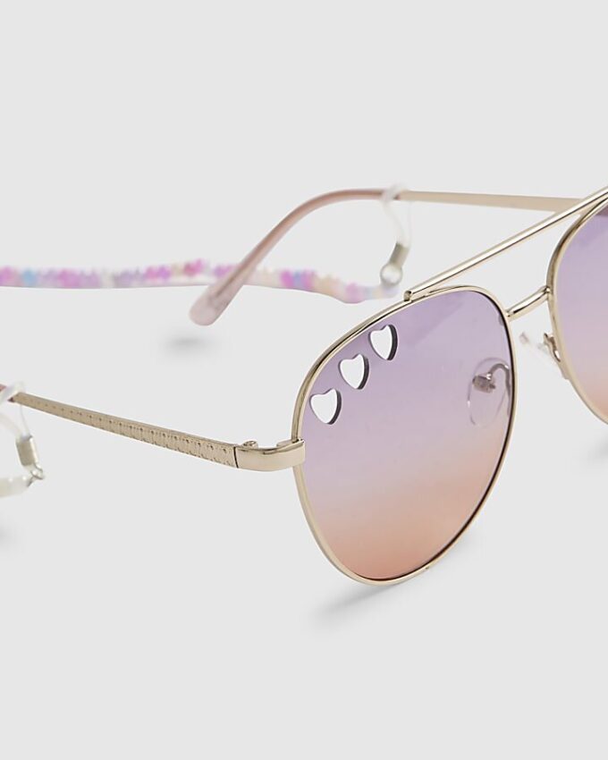 Girls Purple Cut Out Heart Aviator Sunglasses