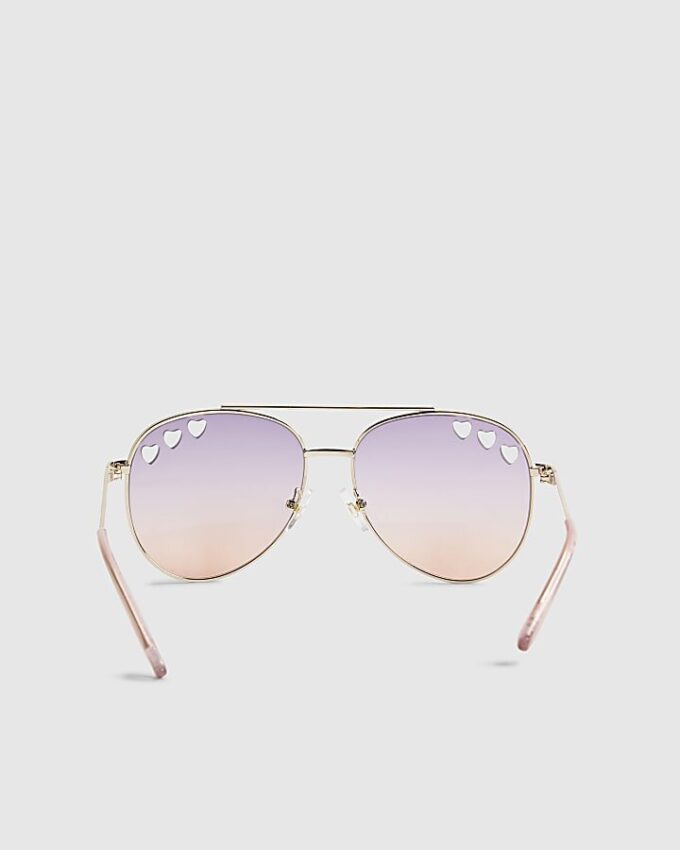 Girls Purple Cut Out Heart Aviator Sunglasses