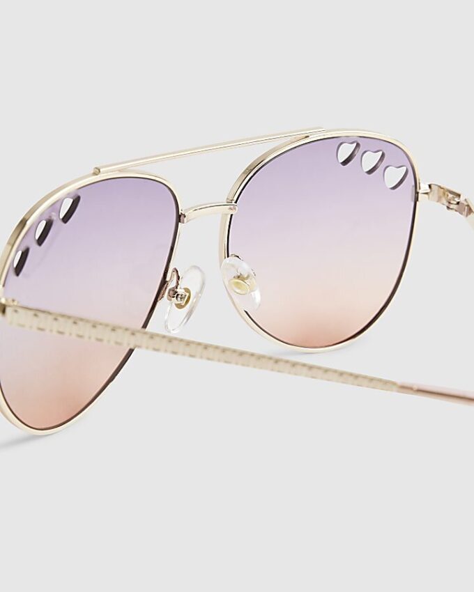 Girls Purple Cut Out Heart Aviator Sunglasses