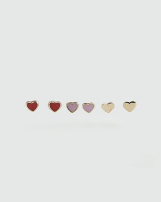 Girls Red Heart Studs 3 Pack