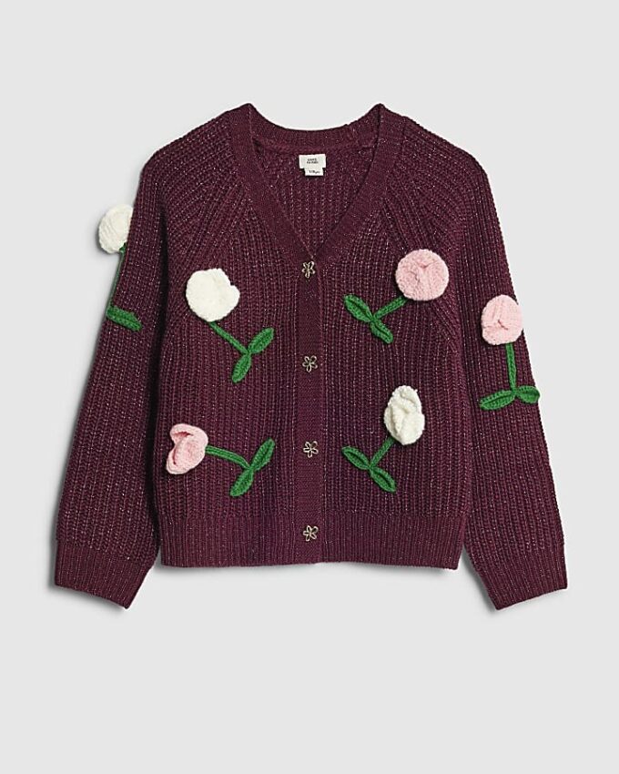 Girls Red Tulip Cardigan