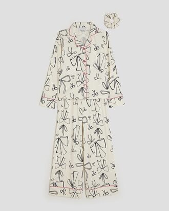 Girls White Bow Monochrome Pyjamas Set