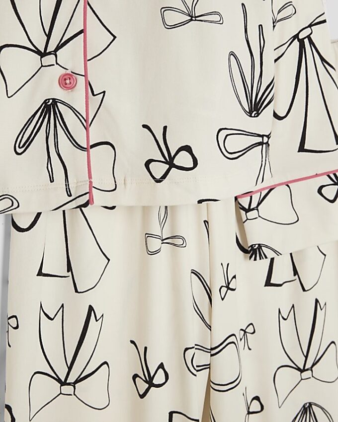 Girls White Bow Monochrome Pyjamas Set Girls White Bow Monochrome Pyjamas Set