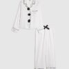 Girls White Corsage Satin Pyjamas Set