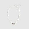 Girls White Pearl And Bow Necklace