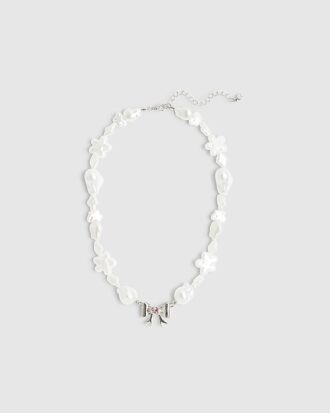 Girls White Pearl And Bow Necklace
