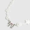 Girls White Pearl And Bow Necklace