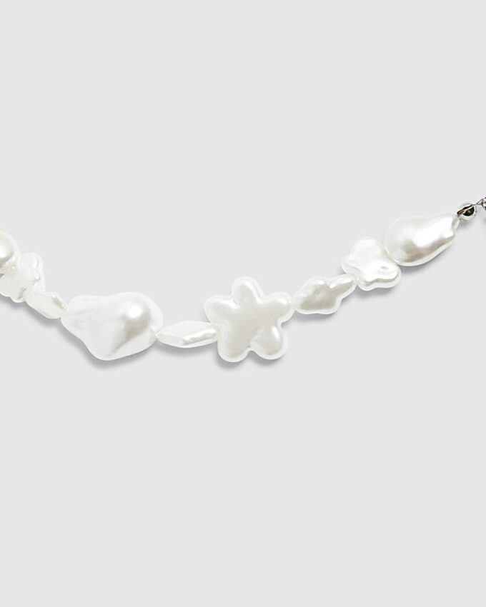 Girls White Pearl And Bow Necklace