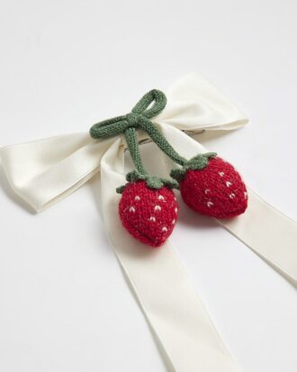 Girls White Strawberry Crochet Bow
