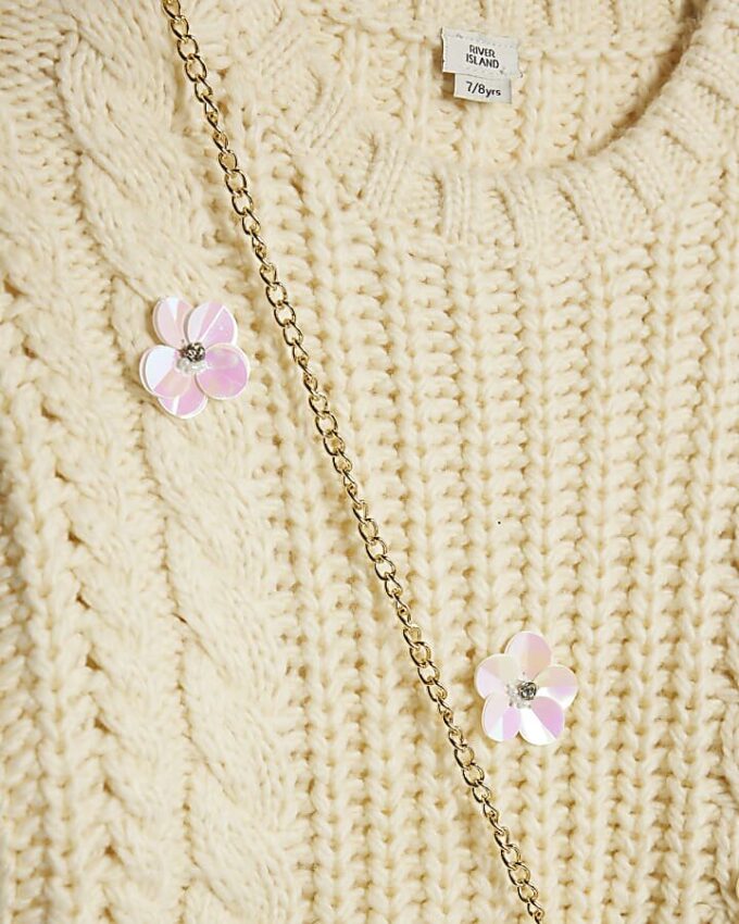 Girls Yellow Knitted Flower Jumper With Bag