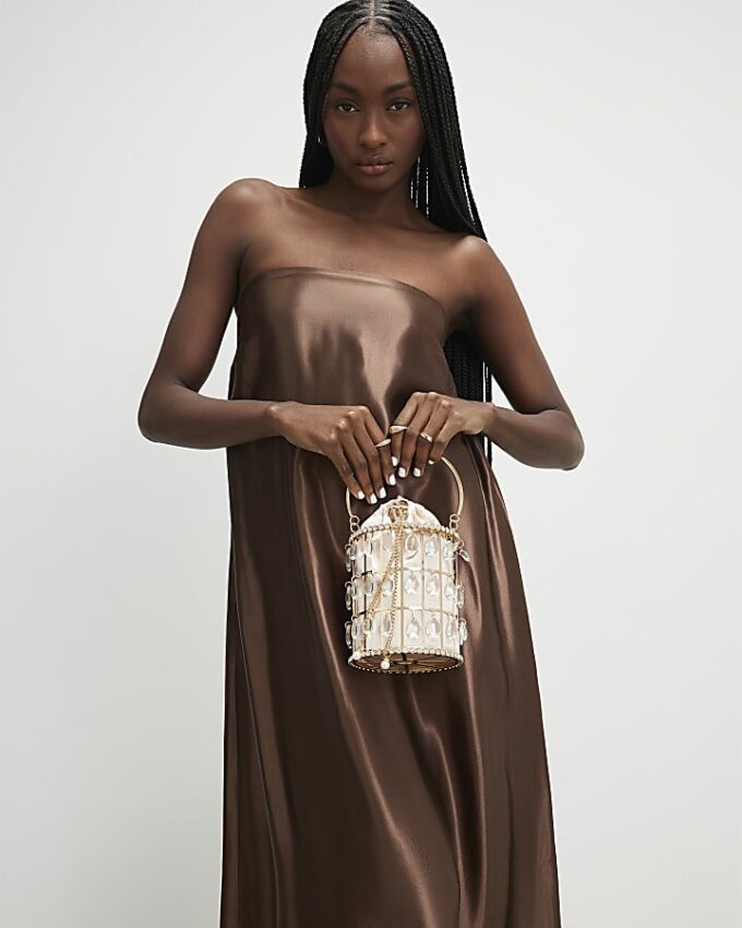 Gold Diamante Cage Basket Bag