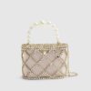 Gold Diamante Pearl Handle Basket Bag