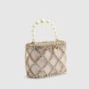 Gold Diamante Pearl Handle Basket Bag