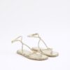Gold Embellished Twist Strappy Sandals