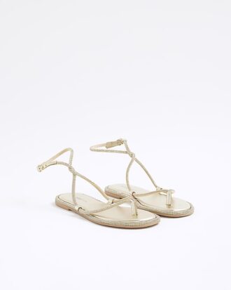 Gold Embellished Twist Strappy Sandals