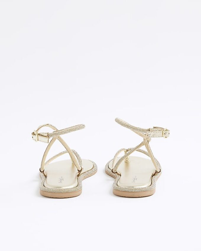 Gold Embellished Twist Strappy Sandals