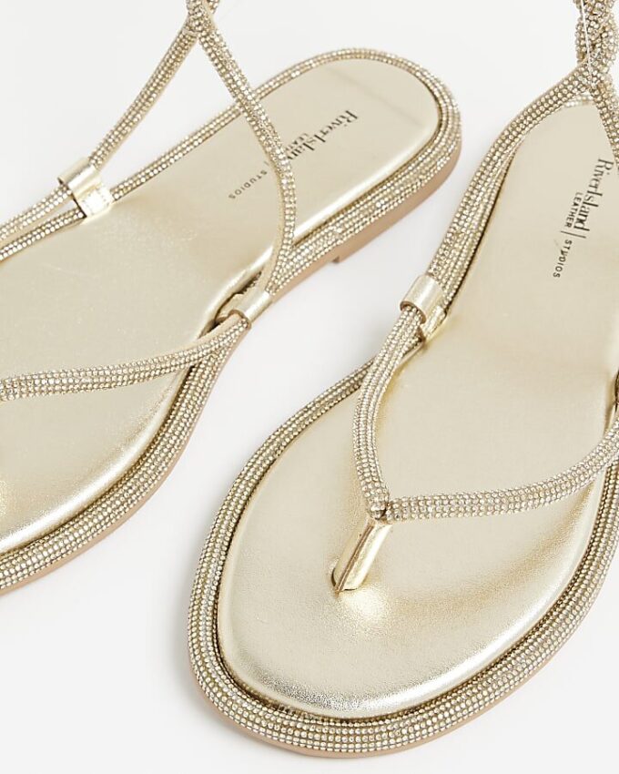Gold Embellished Twist Strappy Sandals