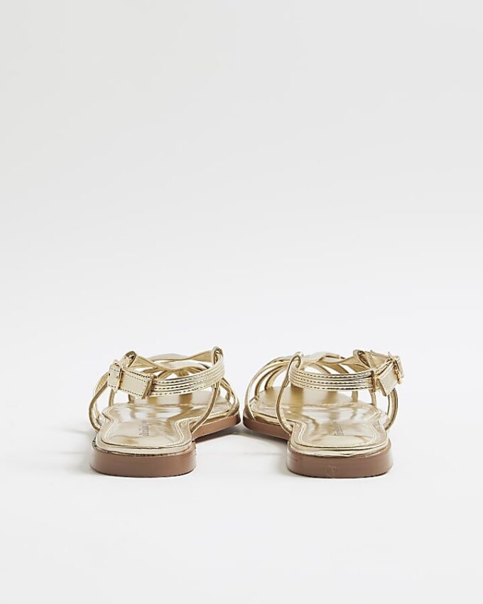 Gold Faux Leather Caged Sandals