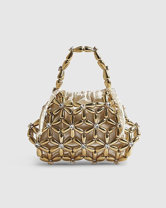 Gold Flower Beaded Clutch Bag