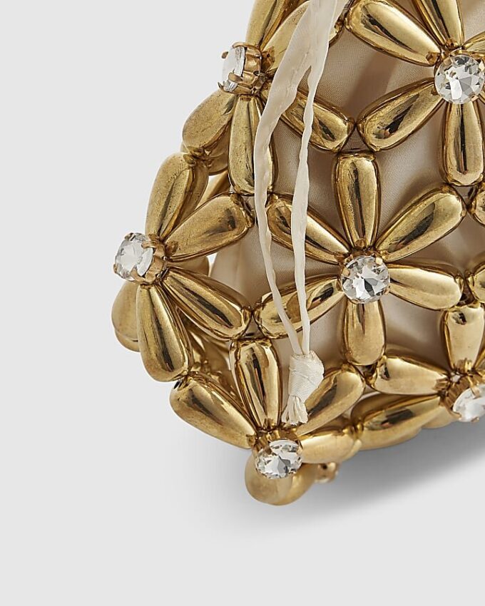 Gold Flower Beaded Clutch Bag