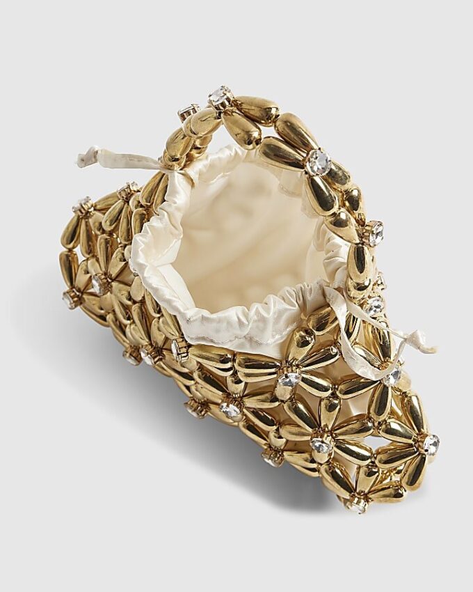 Gold Flower Beaded Clutch Bag