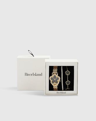 Gold Flower Face Watch Bracelets Set