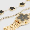 Gold Flower Face Watch Bracelets Set