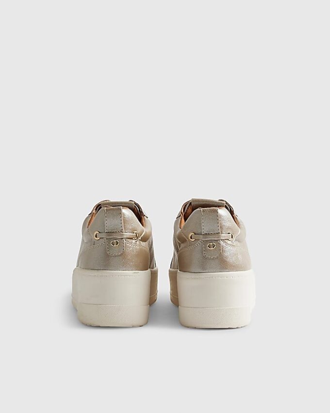 Gold Lace Up Flatform Trainers