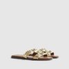 Gold Leather Studded Flat Sandals
