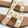 Gold Leather Studded Flat Sandals