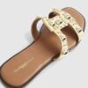 Gold Leather Studded Flat Sandals
