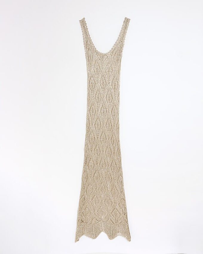 Gold Metallic Knit Maxi Dress