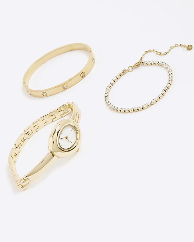Gold Oval Watch And Bracelet Multipack