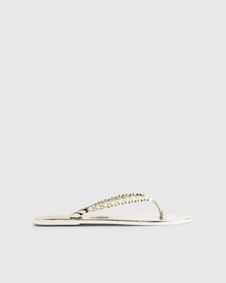Gold Pearl Thong Jelly Flip Flops