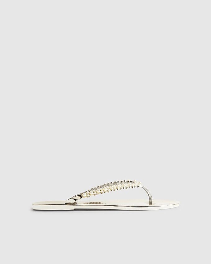 Gold Pearl Thong Jelly Flip Flops