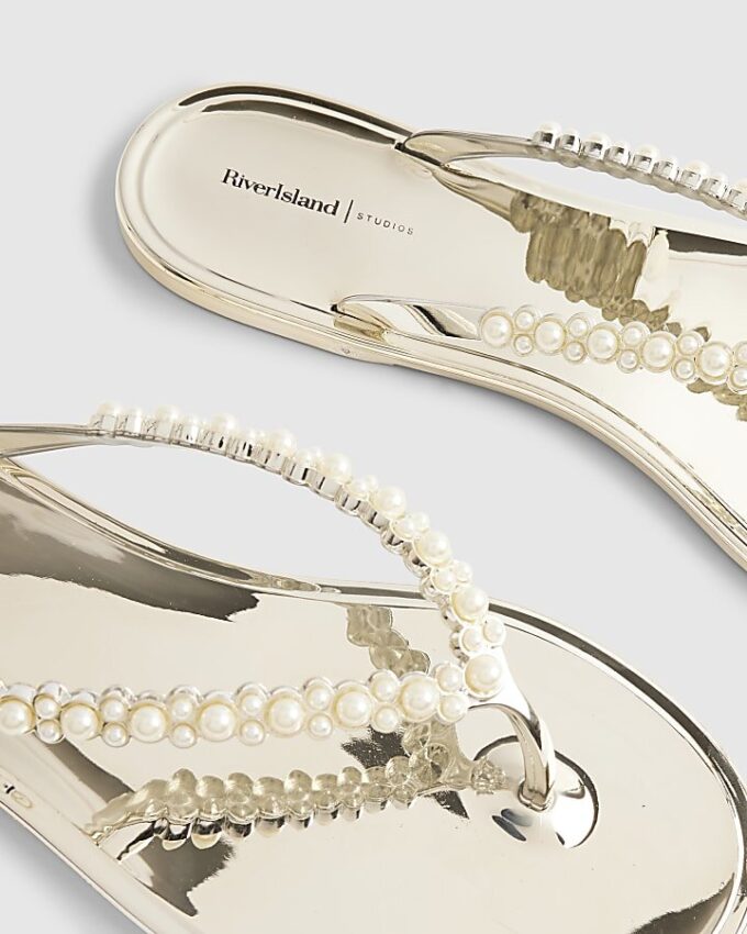 Gold Pearl Thong Jelly Flip Flops