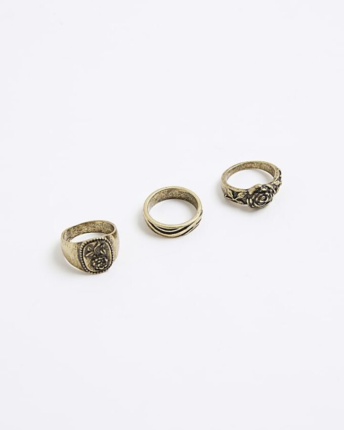 Gold Rose Burnished Pack Of 3 Rings