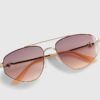 Gold Rounded Metal Aviator Sunglasses